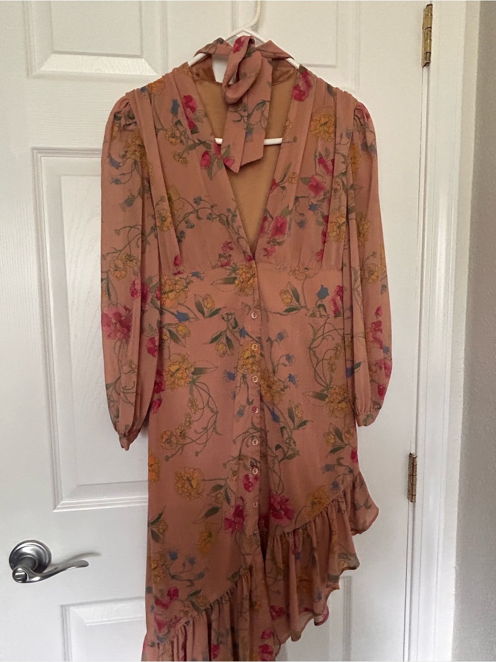 Song of Style Dusty Rose Floral Asymmetrical Ruffle Dress